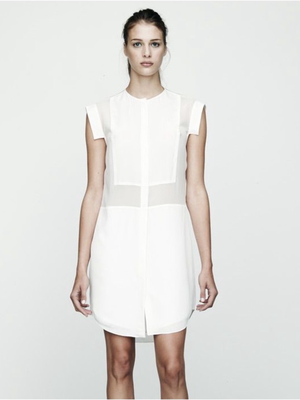 T by Alexander Wang White Sheer-Panel Cap Sleeve Mini Dress
